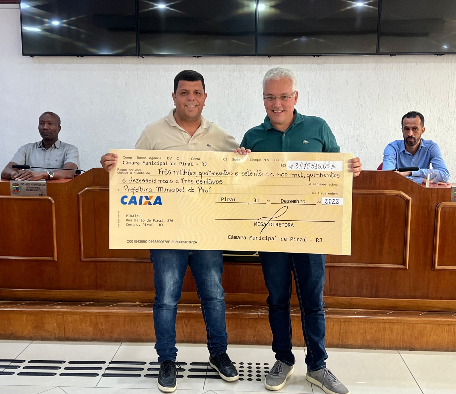 Câmara de Piraí faz devolução de R$ 3,4 milhões aos cofres da Prefeitura