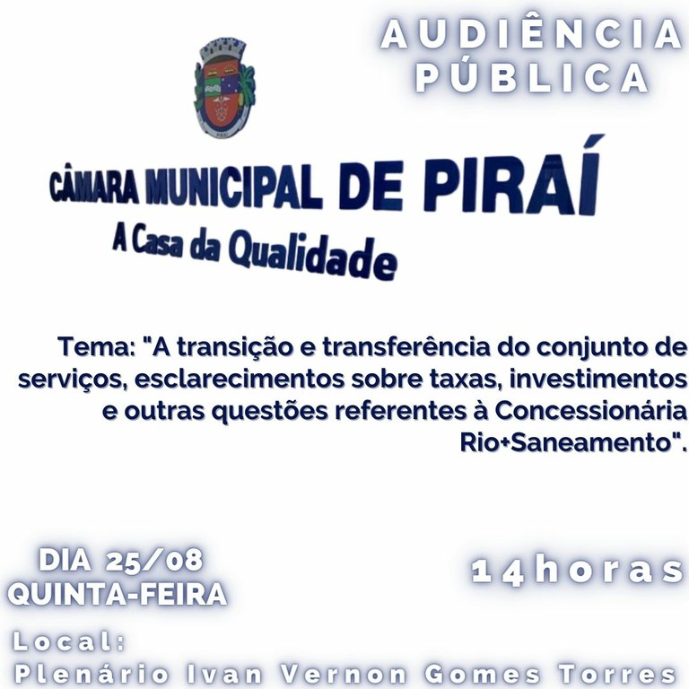 Nova gestão e projetos da Rio+Saneamento serão debatidos em Audiência Pública 