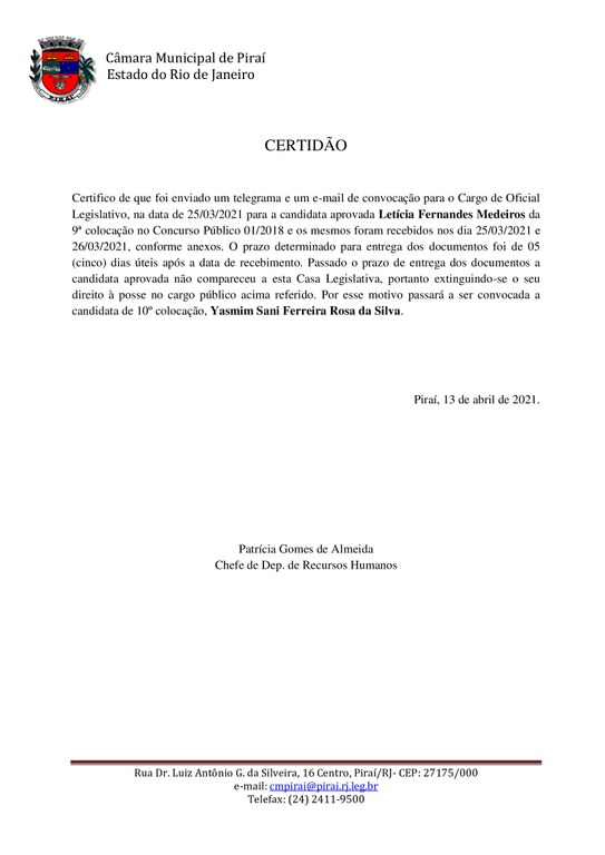 Câmara convoca mais um candidato aprovado em concurso público 