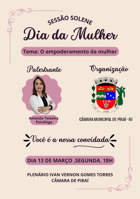 Câmara promoverá Sessão Solene em homenagem ao Dia Internacional de Mulher