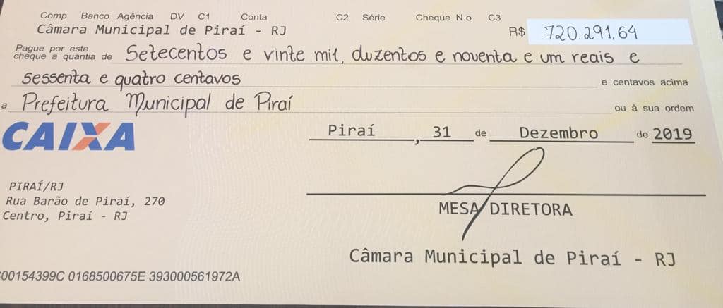 Câmara repassa mais de R$ 720 mil aos cofres da prefeitura
