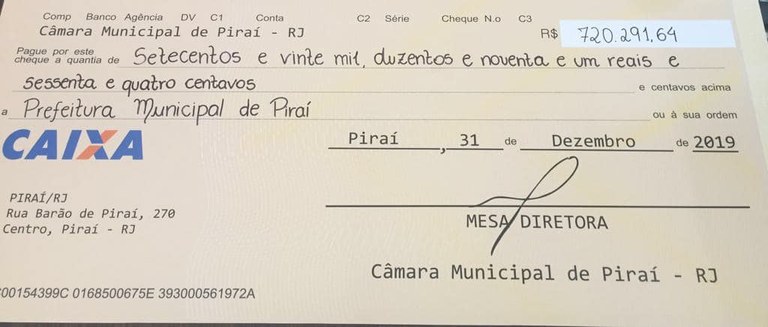 Câmara repassa mais de R$ 720 mil aos cofres da prefeitura