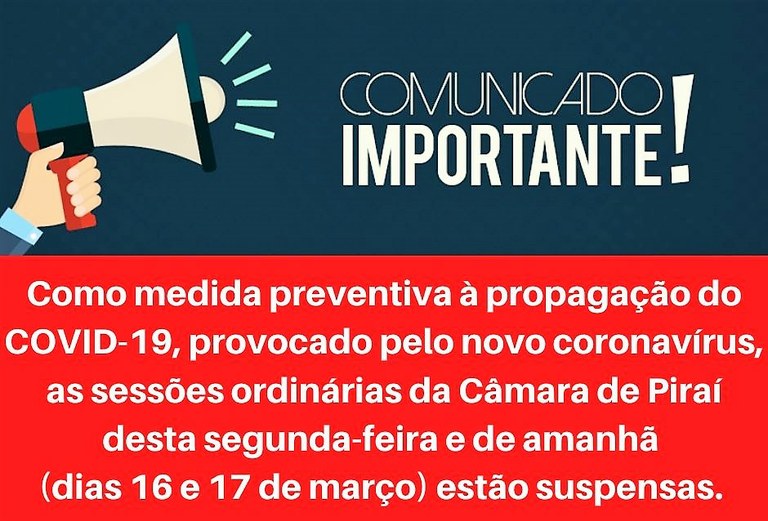 Câmara de Piraí anuncia medidas de prevenção ao avanço do coronavírus